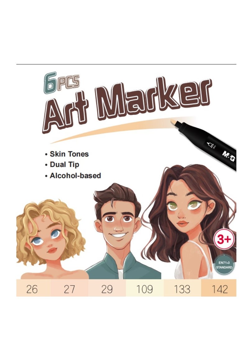 M&G Chenguang Set of 6 Skin Tone Marker set of 6 colors-Dual tip - No:APM49727 - Image 3