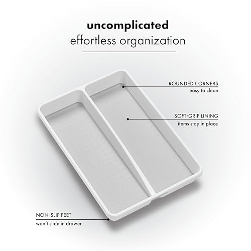 madesmart Classic Mini Utensil Tray, Soft Grip, Non-Slip Kitchen Drawer Organizer, 2 Compartments, Multi-Purpose Home Organization, BPA Free, White - Image 4