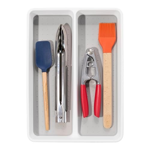 madesmart Classic Mini Utensil Tray, Soft Grip, Non-Slip Kitchen Drawer Organizer, 2 Compartments, Multi-Purpose Home Organization, BPA Free, White - Image 2