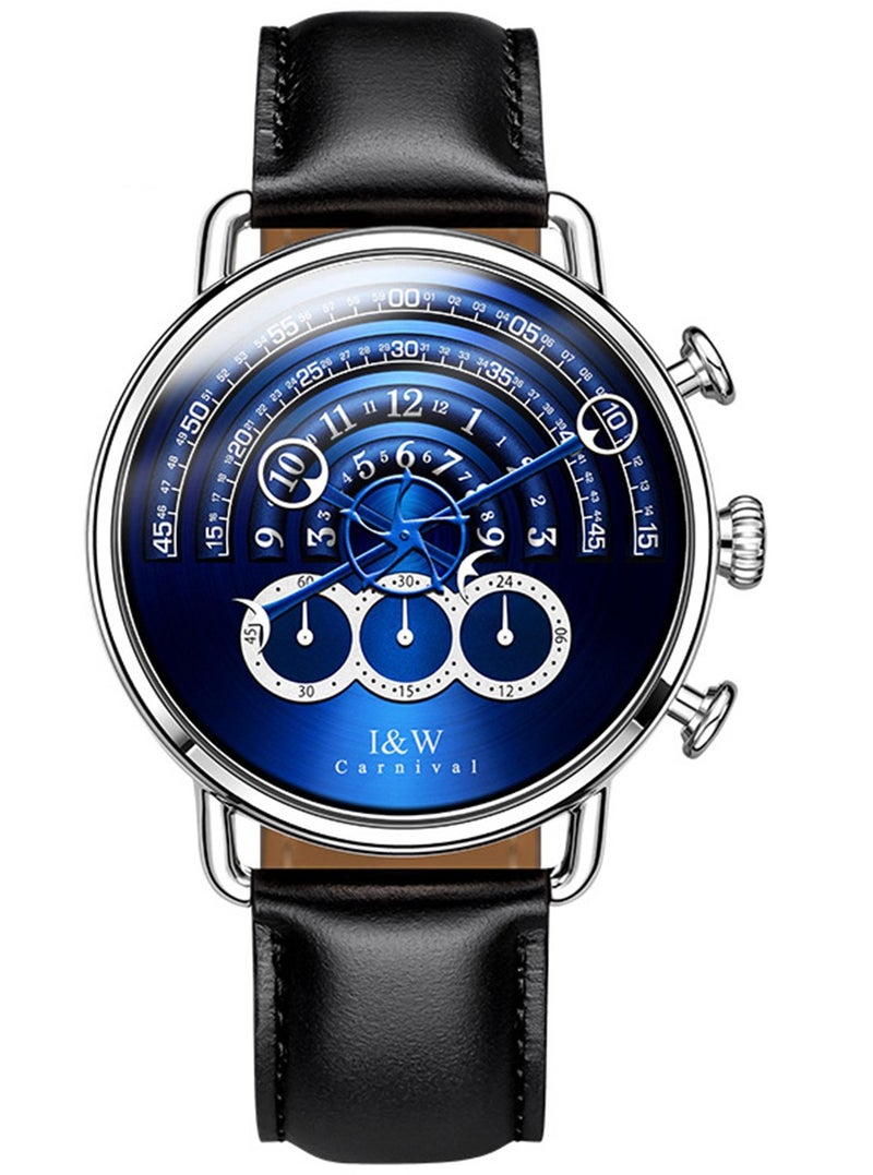 Carnival Unique Mens Chronograph Watch Blue Leather Strap 41MM Stainless Steel Sapphire Glass Japanese Quartz 30M Water Resistant Dress Casual Business Wrist Watch for Men - Image 2