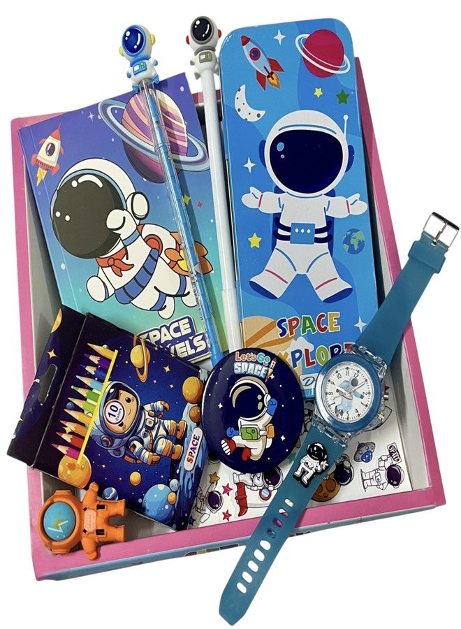 TOOYEP Birthday Gift for Brothers & Sisters I Stationary Set for Kids, 7 in 1 School Supplies with Watch, Pencil Case, Diary, Pen, Pencil, Eraser I Cute Stylish Combo Gift Pack (Space) - Image 1