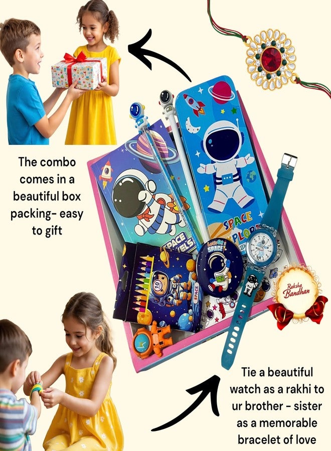 TOOYEP Birthday Gift for Brothers & Sisters I Stationary Set for Kids, 7 in 1 School Supplies with Watch, Pencil Case, Diary, Pen, Pencil, Eraser I Cute Stylish Combo Gift Pack (Space) - Image 3