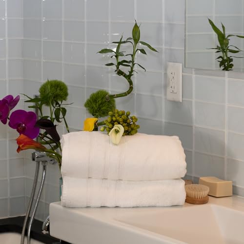 Mosobam Luxury Turkish Set of 2 Bath Towels 30X58 White 700 GSM Bamboo Viscose & Aegean Turkish Combed Cotton - Image 2