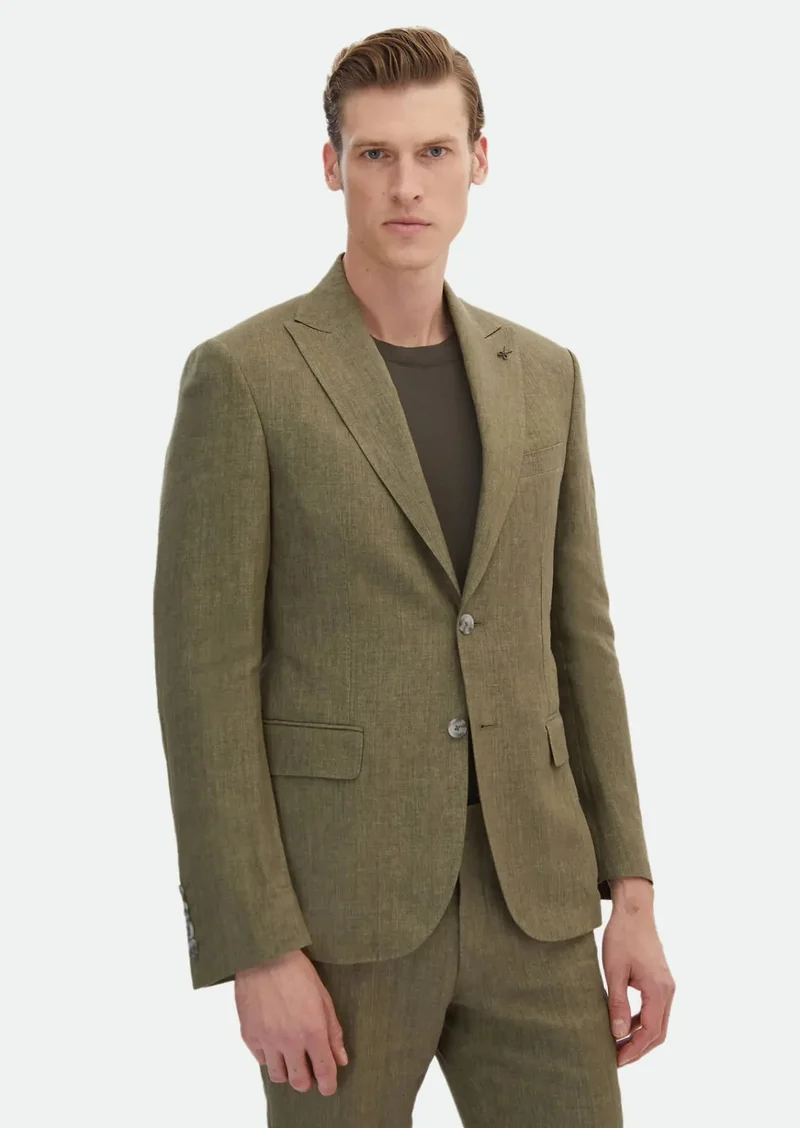 RAMSEY Khaki Plain Zeroweight Slim Fit 100% Linen Suit