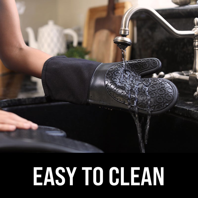 HOMWE BPA-Free Silicone Oven Mitts Ultra Heat Resistant up to 500Â°F - Oven Mitts with Thick Cotton Liner - Long Slip Resistant Pot Holders, Flexible Oven Gloves - Black 13.7" - Image 5