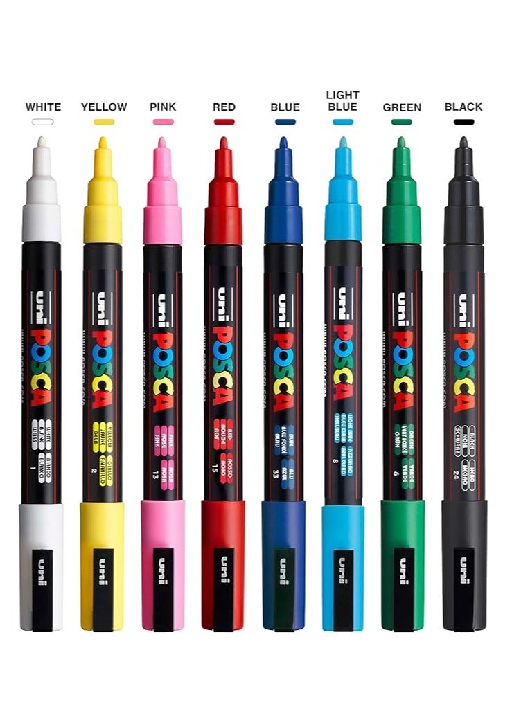 POSCA uni-ball Posca PC3M/8 Paint Marker Pen with Assorted Pigmentation Ink Fine Tip Set of 8 Pieces - Image 3