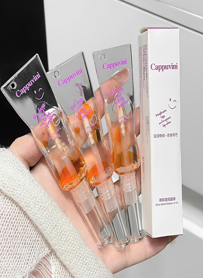 Cappuvini Smile Brightening Lip Oil | Translucent Glossy Finish Plumping Treatment | Hydrating Moisture Barrier with Chap Prevention | Glass-Like Shine and Dewy Wet Look Effect | Silky Submissive Texture that Glides Smoothly | Light Pink to Orange Tint Shade | Overnight Repairs Dryness - Image 1
