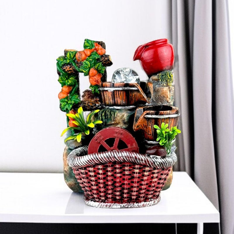 Go Hooked نافورة شلال من بولي ريزين مع أضواء LED وتحكم في سرعة التدفق قابلة للتعديل لغرفة المعيشة، غرفة النوم والمكتب 25.5 سم | تخفيف التوتر وزينة الطاقة الإيجابية | نافورة مائية على الطاولة (GHF315) - Image 1