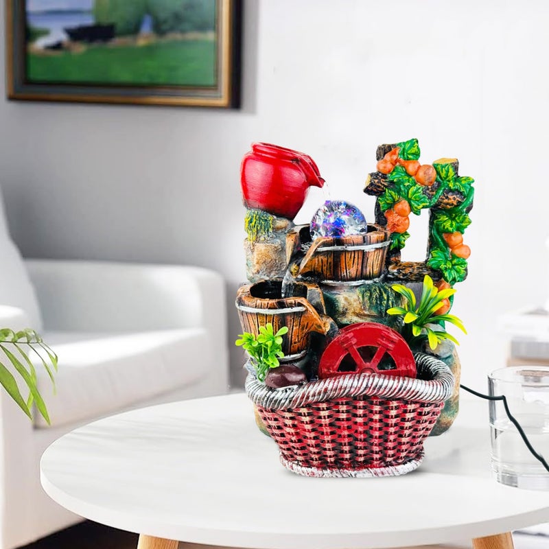 Go Hooked نافورة شلال من بولي ريزين مع أضواء LED وتحكم في سرعة التدفق قابلة للتعديل لغرفة المعيشة، غرفة النوم والمكتب 25.5 سم | تخفيف التوتر وزينة الطاقة الإيجابية | نافورة مائية على الطاولة (GHF315) - Image 2