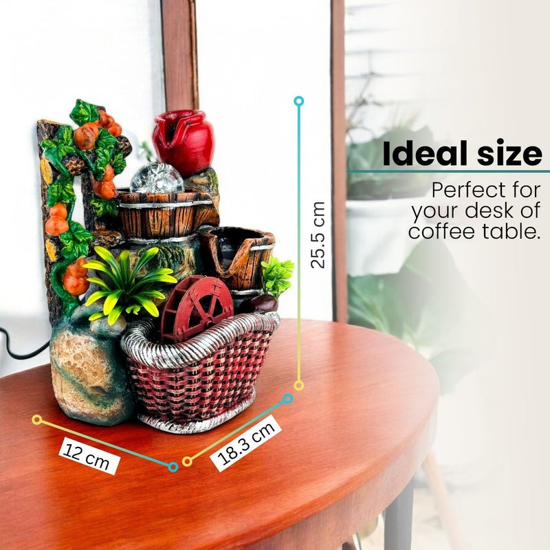 Go Hooked نافورة شلال من بولي ريزين مع أضواء LED وتحكم في سرعة التدفق قابلة للتعديل لغرفة المعيشة، غرفة النوم والمكتب 25.5 سم | تخفيف التوتر وزينة الطاقة الإيجابية | نافورة مائية على الطاولة (GHF315) - Image 4