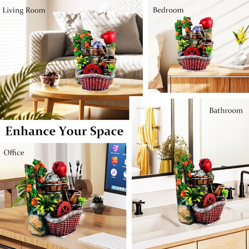 Go Hooked نافورة شلال من بولي ريزين مع أضواء LED وتحكم في سرعة التدفق قابلة للتعديل لغرفة المعيشة، غرفة النوم والمكتب 25.5 سم | تخفيف التوتر وزينة الطاقة الإيجابية | نافورة مائية على الطاولة (GHF315) - Image 5