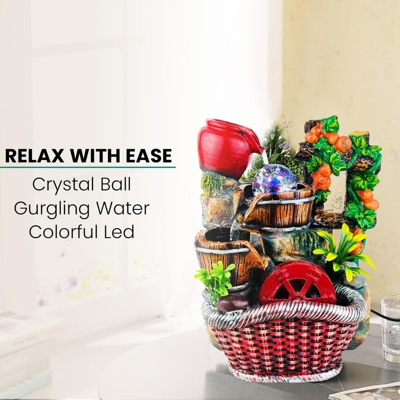 Go Hooked نافورة شلال من بولي ريزين مع أضواء LED وتحكم في سرعة التدفق قابلة للتعديل لغرفة المعيشة، غرفة النوم والمكتب 25.5 سم | تخفيف التوتر وزينة الطاقة الإيجابية | نافورة مائية على الطاولة (GHF315) - Image 3