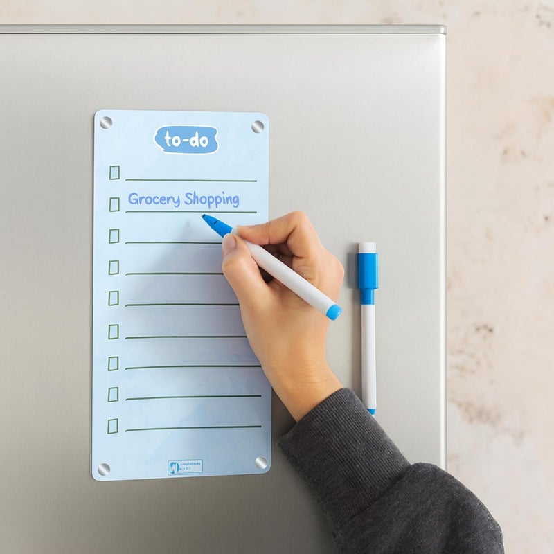 AVATAAR STUDIO Magnetic Acrylic Board for Fridge – 22x11 cm, 3mm Thick, Reusable Dry Erase Board with 2 Non-Toxic Pens – Grocery List, Planner, Kitchen Organizer (Blue Pastel “to-Do”) - Image 5