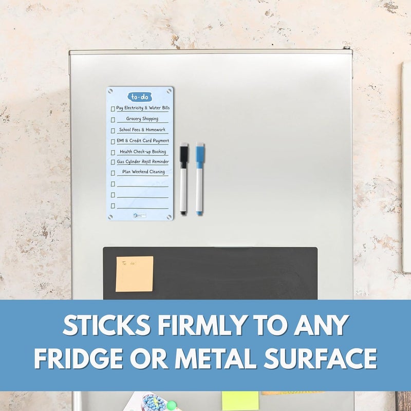 AVATAAR STUDIO Magnetic Acrylic Board for Fridge – 22x11 cm, 3mm Thick, Reusable Dry Erase Board with 2 Non-Toxic Pens – Grocery List, Planner, Kitchen Organizer (Blue Pastel “to-Do”) - Image 3