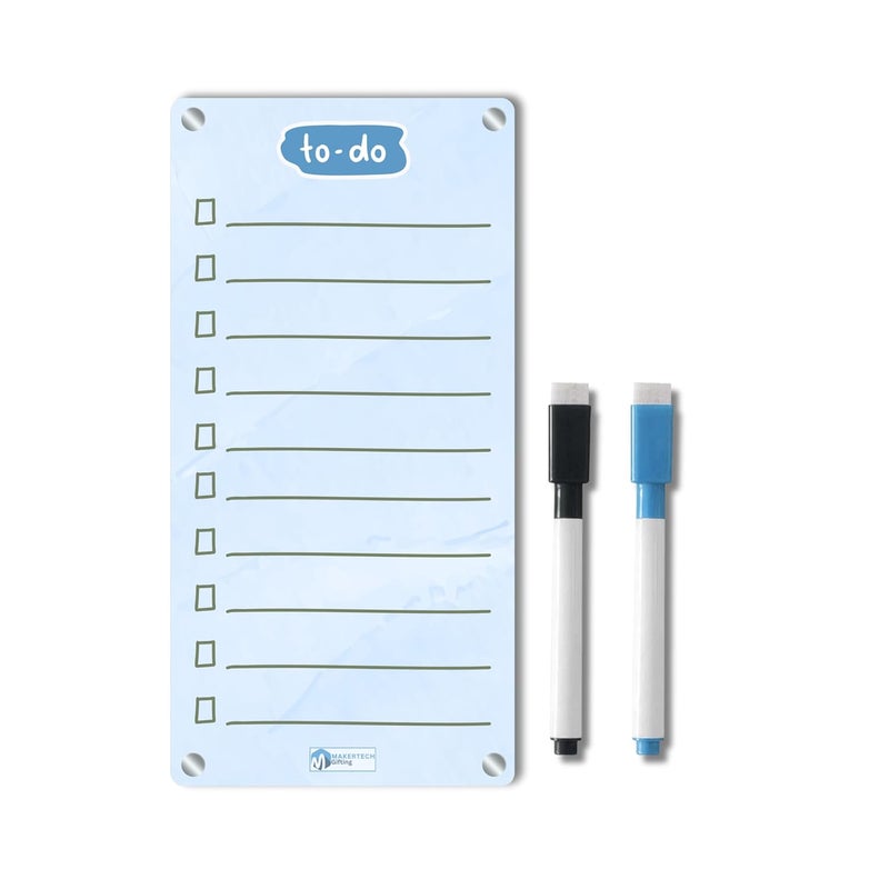 AVATAAR STUDIO Magnetic Acrylic Board for Fridge – 22x11 cm, 3mm Thick, Reusable Dry Erase Board with 2 Non-Toxic Pens – Grocery List, Planner, Kitchen Organizer (Blue Pastel “to-Do”) - Image 1