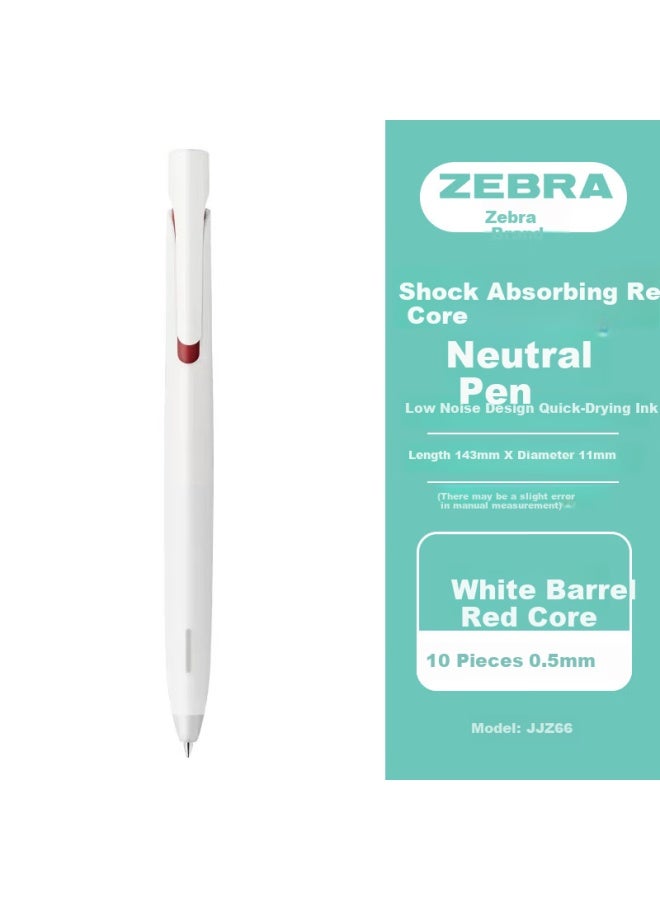 ZEBRA Stationery Awards Neutral Pen 0.5mm Bullet Push Signature Pen Blen Quick-drying Shock-absorbing Correction Red Pen Jjz66 White Barrel Red Core 10pcs Pack - Image 2