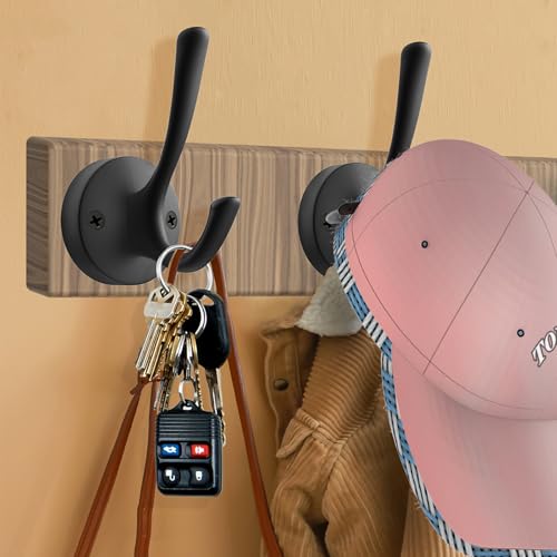 TOFIIGREM Black Towel Hooks, 2 Pack Coat Robe Hook Heavy Duty Metal Double Bathrobe Hook Wall Mounted, Hand Towels Hooks for Cubicle Bathroom Kitchen Closet Garage - Image 2