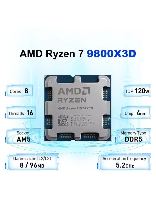 AMD Ryzen 7 9800X3D 4.7GHz 8-Core 16-Thread R7 9800X3D Socket AM5 4NM L3=96M Processor 120W DDR5 No Fan - Image 1