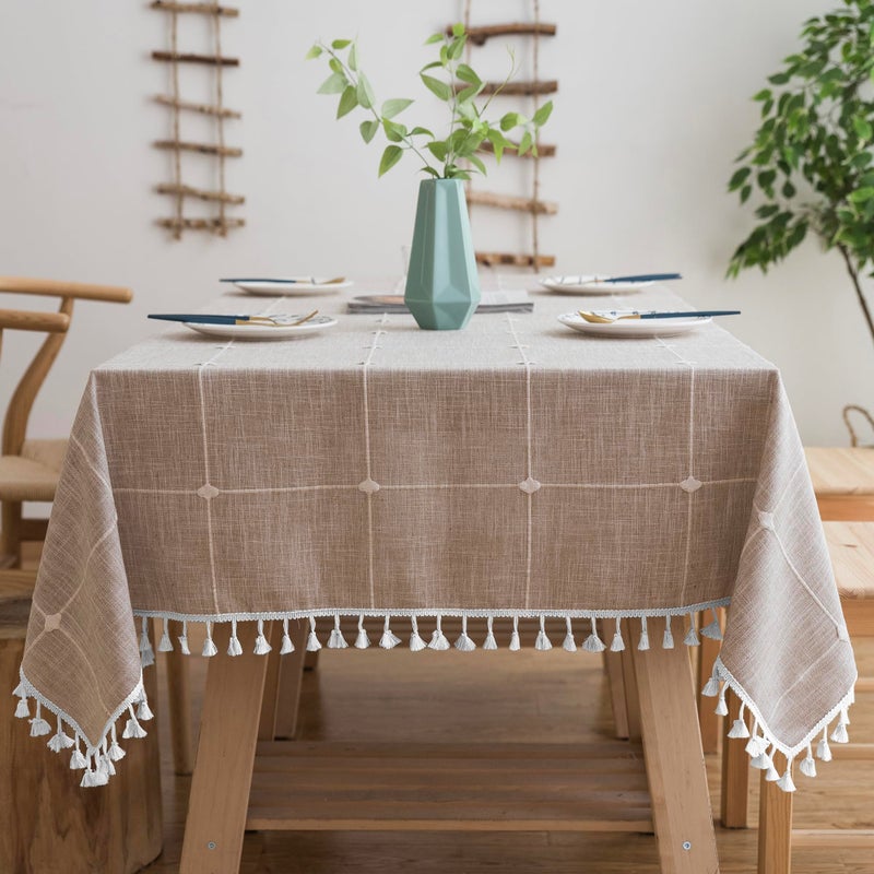 Oubonun Cotton Linen Rectangular Tablecloth Wrinkle Resistant Waterproof Machine Washable Table Cloth with Tassels for Kitchen Dining 55x120 1012 Seats