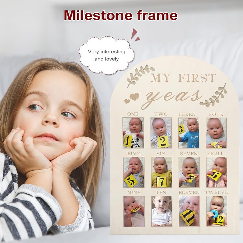 Housoutil Milestone Photo Board and Keepsake Picture Frame, Wooden Newborn First Year 12 Months Month Marker for Nursery Décor and Memory Display - Image 5