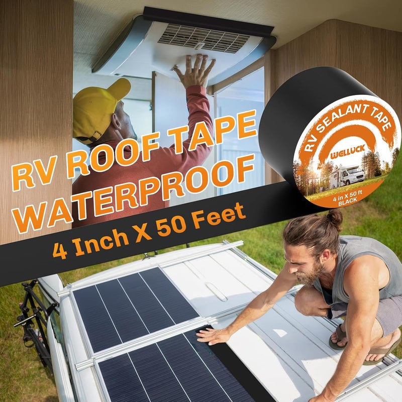 WELLUCK Butyl Sealant Tape, 4 Inch X 50 Foot RV Roof Tape Sealant Roofing Tape Black, Waterproof &UV RV Tape for Roof Camper Trailer Boat Sealing Leak Repair - Image 4