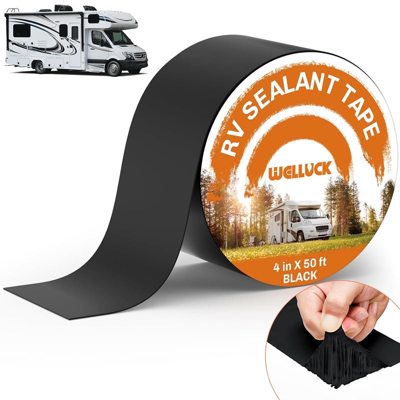 WELLUCK Butyl Sealant Tape, 4 Inch X 50 Foot RV Roof Tape Sealant Roofing Tape Black, Waterproof &UV RV Tape for Roof Camper Trailer Boat Sealing Leak Repair - Image 1