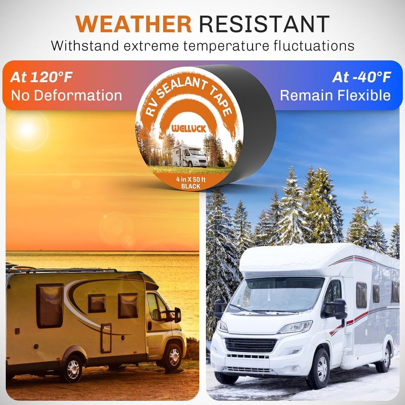 WELLUCK Butyl Sealant Tape, 4 Inch X 50 Foot RV Roof Tape Sealant Roofing Tape Black, Waterproof &UV RV Tape for Roof Camper Trailer Boat Sealing Leak Repair - Image 3