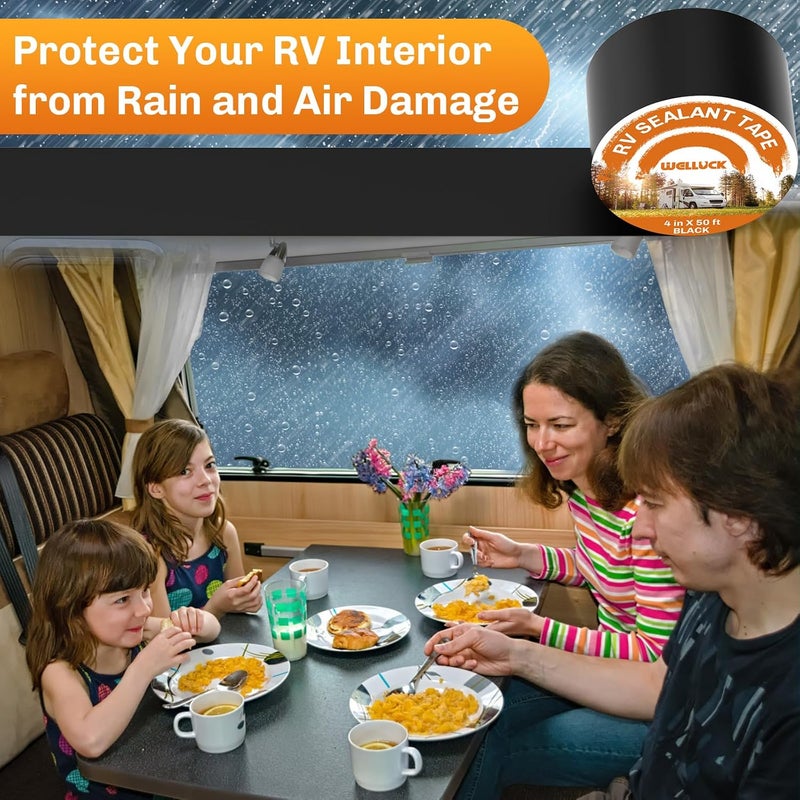 WELLUCK Butyl Sealant Tape, 4 Inch X 50 Foot RV Roof Tape Sealant Roofing Tape Black, Waterproof &UV RV Tape for Roof Camper Trailer Boat Sealing Leak Repair - Image 5