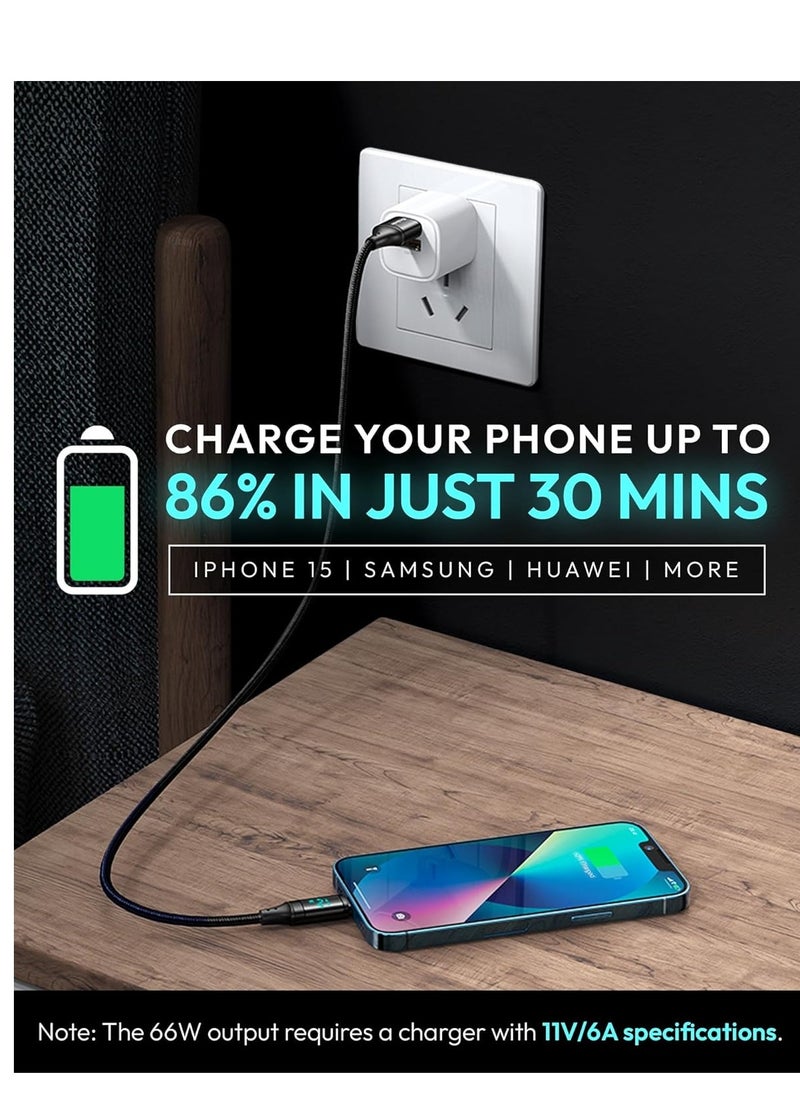 SYOSI - USB to C Cable with Power Digital Display - 66W Fast Charging, Nylon Braided Type for iPhone 15, 15 Plus Pro Max, iPad Pro, PS5 6, More [6.0A 1.2m] - Image 1