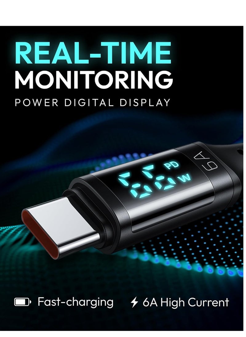SYOSI - USB to C Cable with Power Digital Display - 66W Fast Charging, Nylon Braided Type for iPhone 15, 15 Plus Pro Max, iPad Pro, PS5 6, More [6.0A 1.2m] - Image 1