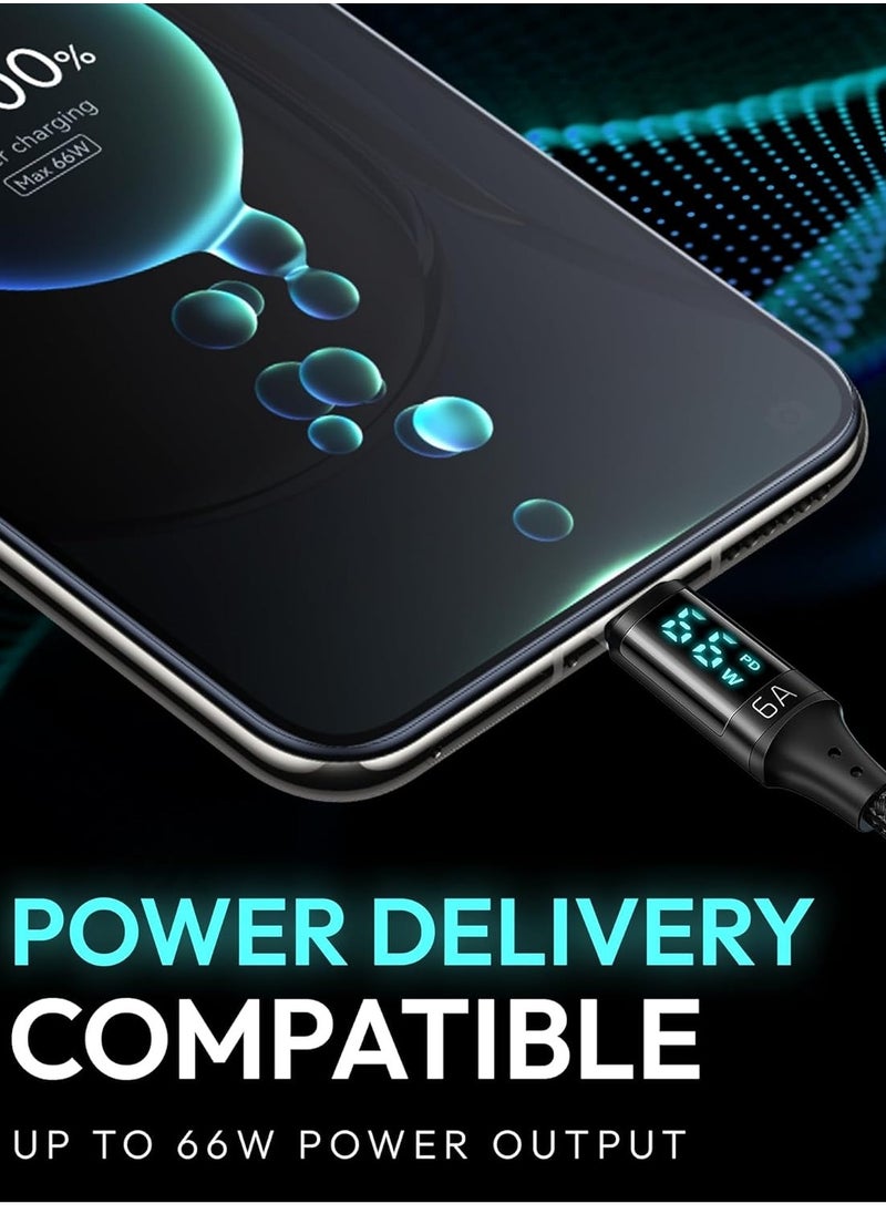 SYOSI - USB to C Cable with Power Digital Display - 66W Fast Charging, Nylon Braided Type for iPhone 15, 15 Plus Pro Max, iPad Pro, PS5 6, More [6.0A 1.2m] - Image 1