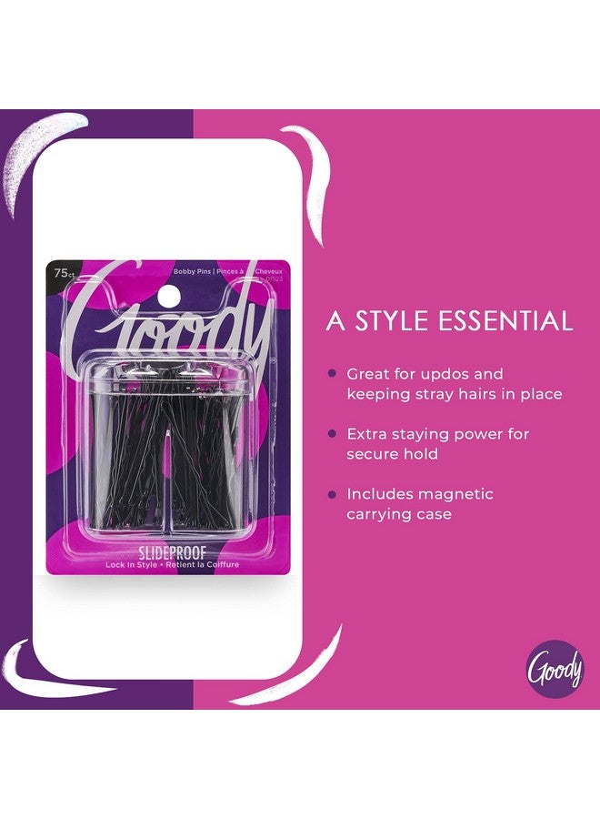 قودي  علبة دبابيس شعر مقاومة للانزلاق من جودي مع غطاء مغناطيسي - 75 قطعة، دبابيس شعر سوداء لتصفيف الشعر، تثبيت أنيق، إكسسوارات شعر مريحة وغير مؤلمة للنساء والرجال، لجميع أنواع الشعر - Image 2