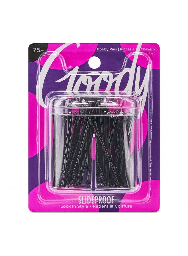 قودي  علبة دبابيس شعر مقاومة للانزلاق من جودي مع غطاء مغناطيسي - 75 قطعة، دبابيس شعر سوداء لتصفيف الشعر، تثبيت أنيق، إكسسوارات شعر مريحة وغير مؤلمة للنساء والرجال، لجميع أنواع الشعر - Image 1