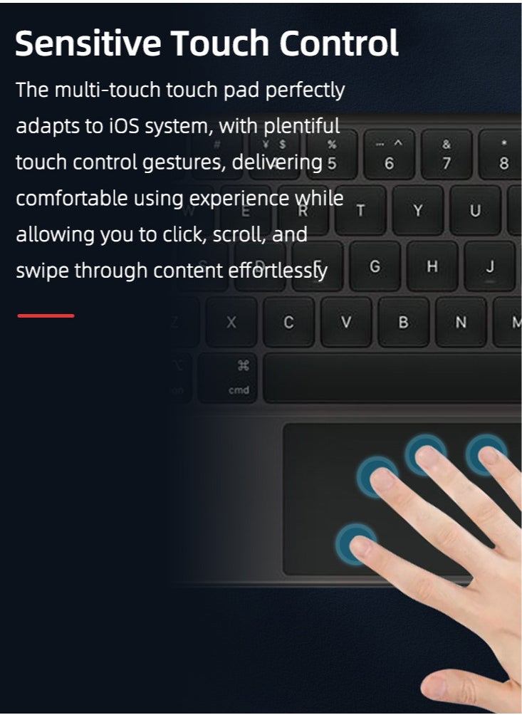 Generic - BT Magnetic Suction Touch Control Keyboard with Protective Shell Compatible with Air 4/5 Pro 11'' Black(with Backlight) - Image 1