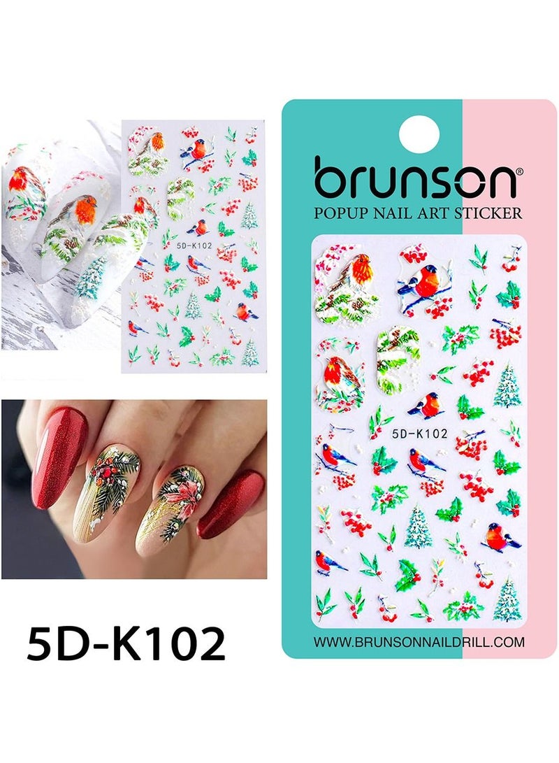 brunson Christmas Nail Art Stickers Snowflake Nail Decals 5D Stereoscopic Embossed Santa Claus Snowman