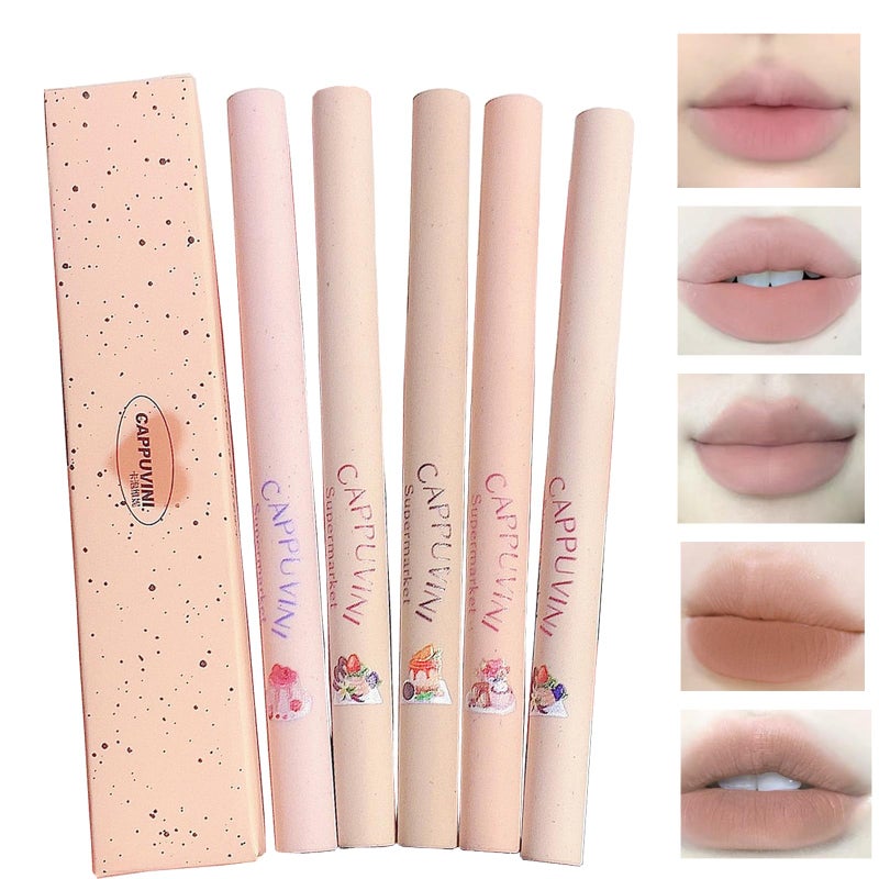 Domality 5 Colors Lip Liner Pen Set 5pcs Nude Pink Lipstick Set Longwear Waterproof Creamy Matte Finish Lip Pencil for Defines Perfect Lip Shape