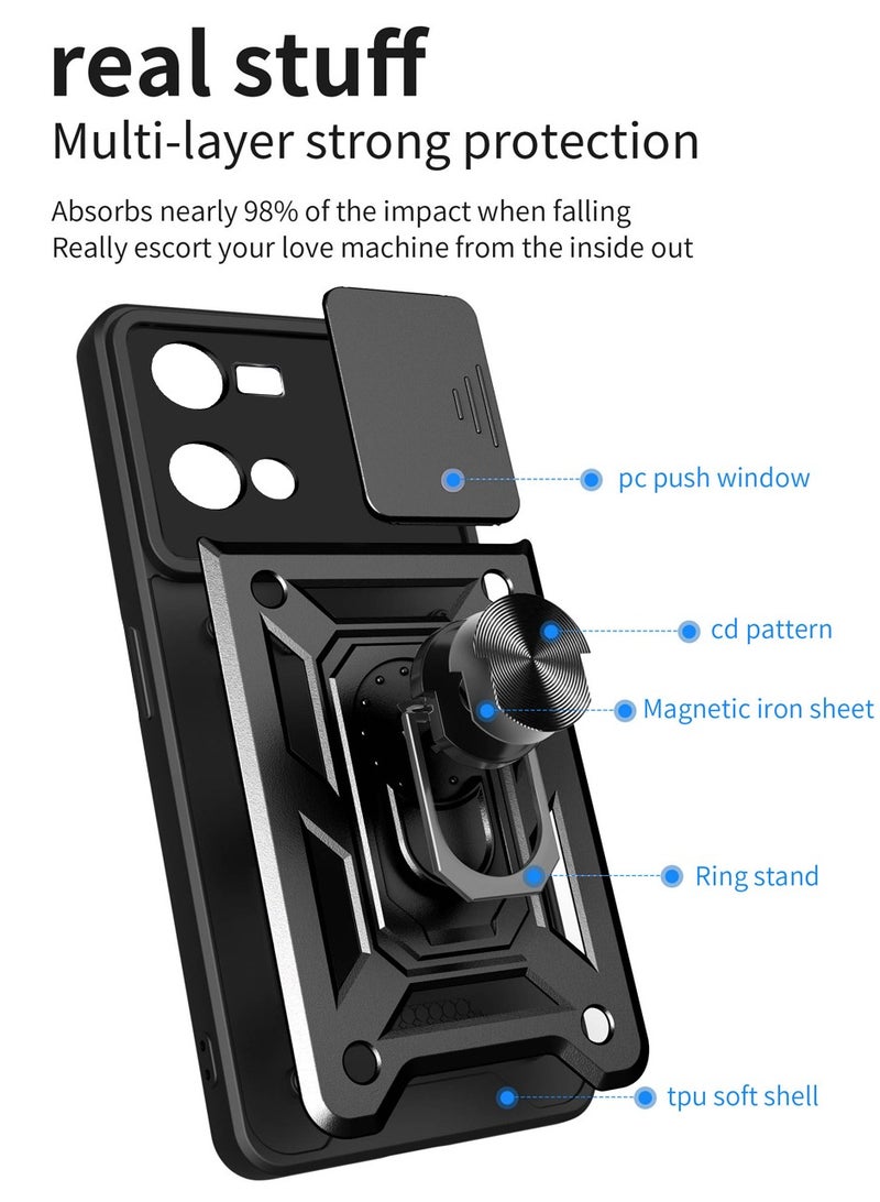 Case Cover Shockproof Windows Protective Case with Camera Protection and Metal Ring Compatible with Oppo Reno 7 4G / Reno 8 4G (Black) - Image 2