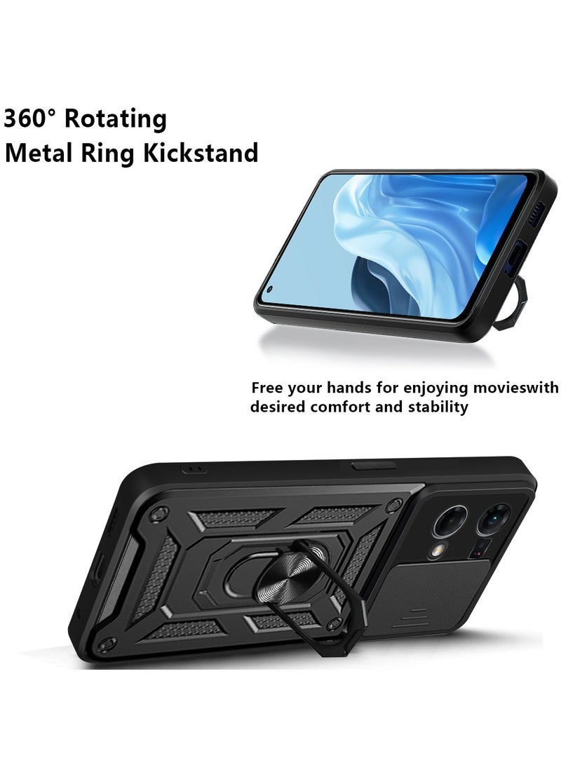 Case Cover Shockproof Windows Protective Case with Camera Protection and Metal Ring Compatible with Oppo Reno 7 4G / Reno 8 4G (Black) - Image 3