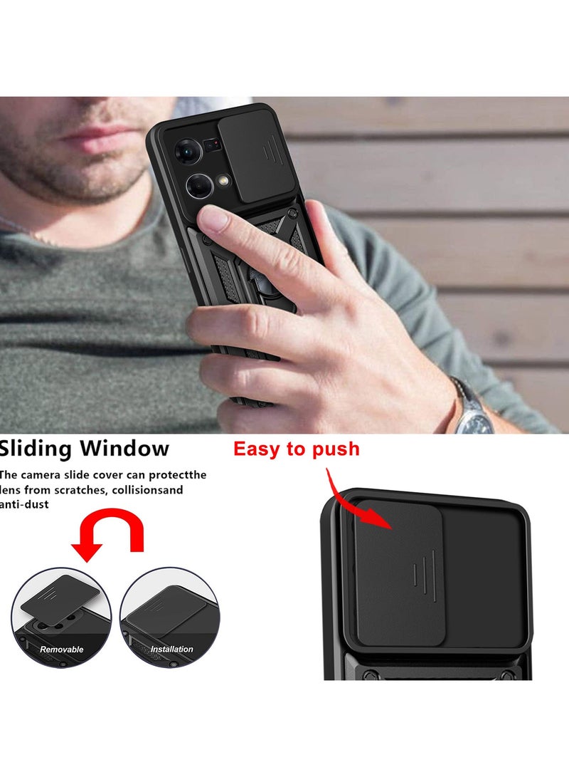 Case Cover Shockproof Windows Protective Case with Camera Protection and Metal Ring Compatible with Oppo Reno 7 4G / Reno 8 4G (Black) - Image 4