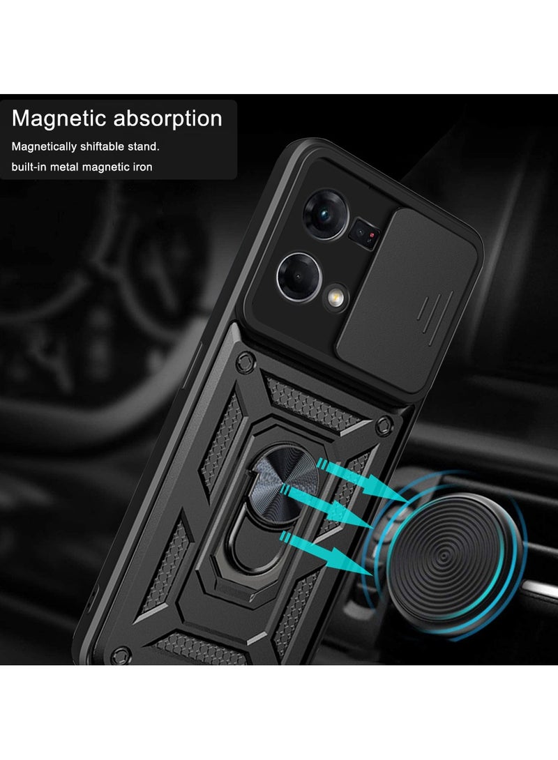 Case Cover Shockproof Windows Protective Case with Camera Protection and Metal Ring Compatible with Oppo Reno 7 4G / Reno 8 4G (Black) - Image 5