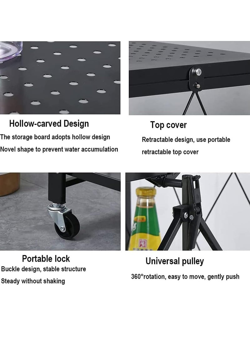 Foldable Standing Shelf,Units Storage Rack,Metal Heavy Duty Storage Shelf with Wheels, No Need Install Storage Rack (Black, 3-tier) - Image 5