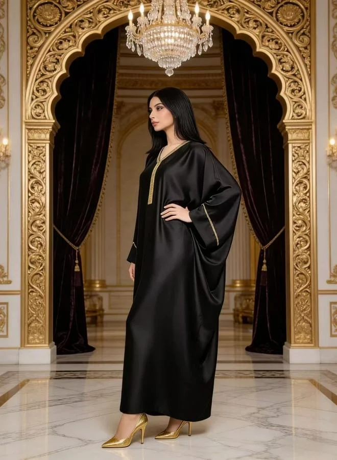 Take Two Women Black Embellished Satin Kaftan