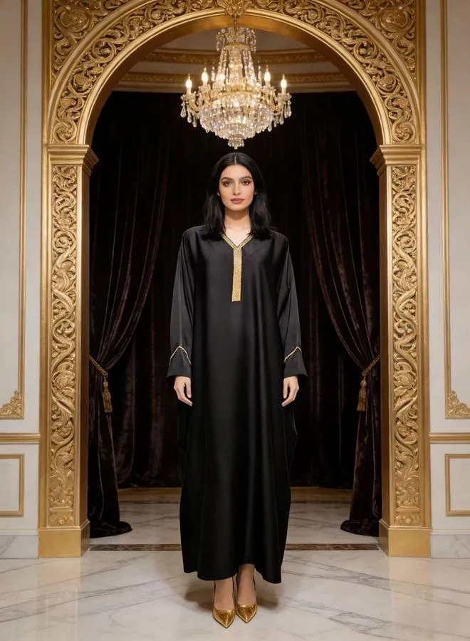 Take Two Women Black Embellished Satin Kaftan
