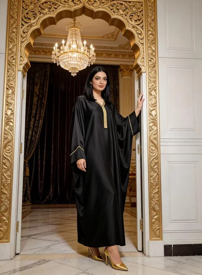 Take Two Women Black Embellished Satin Kaftan