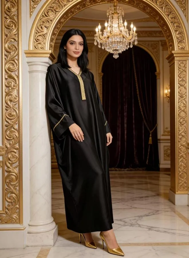 Take Two Women Black Embellished Satin Kaftan