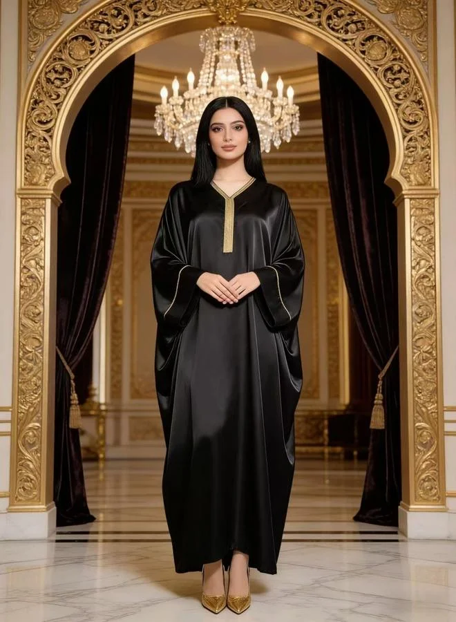 Take Two Women Black Embellished Satin Kaftan