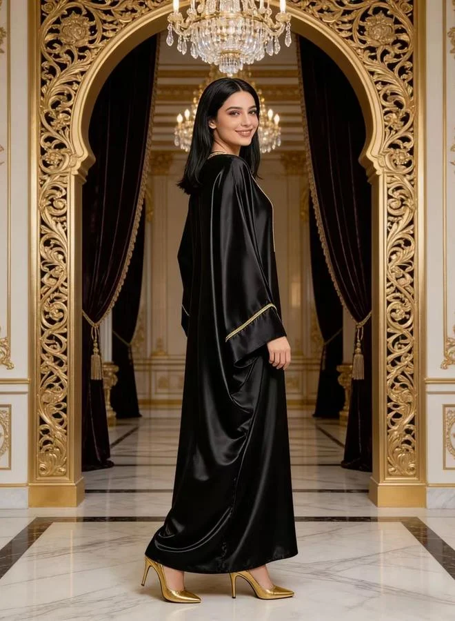 Take Two Women Black Embellished Satin Kaftan