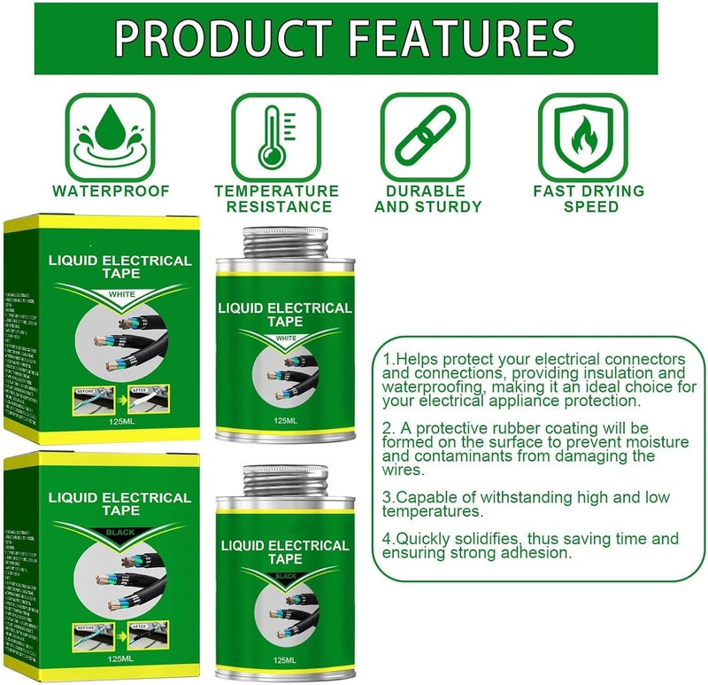 TERRIFI Liquid Electrical Tape, Waterproof Insulating Electrical Tape Glue, Quick-Drying and High Temperature Resistant Liquid Tape for Electrical Repairs (Black, 4.2 OZ/125ML) - Image 4