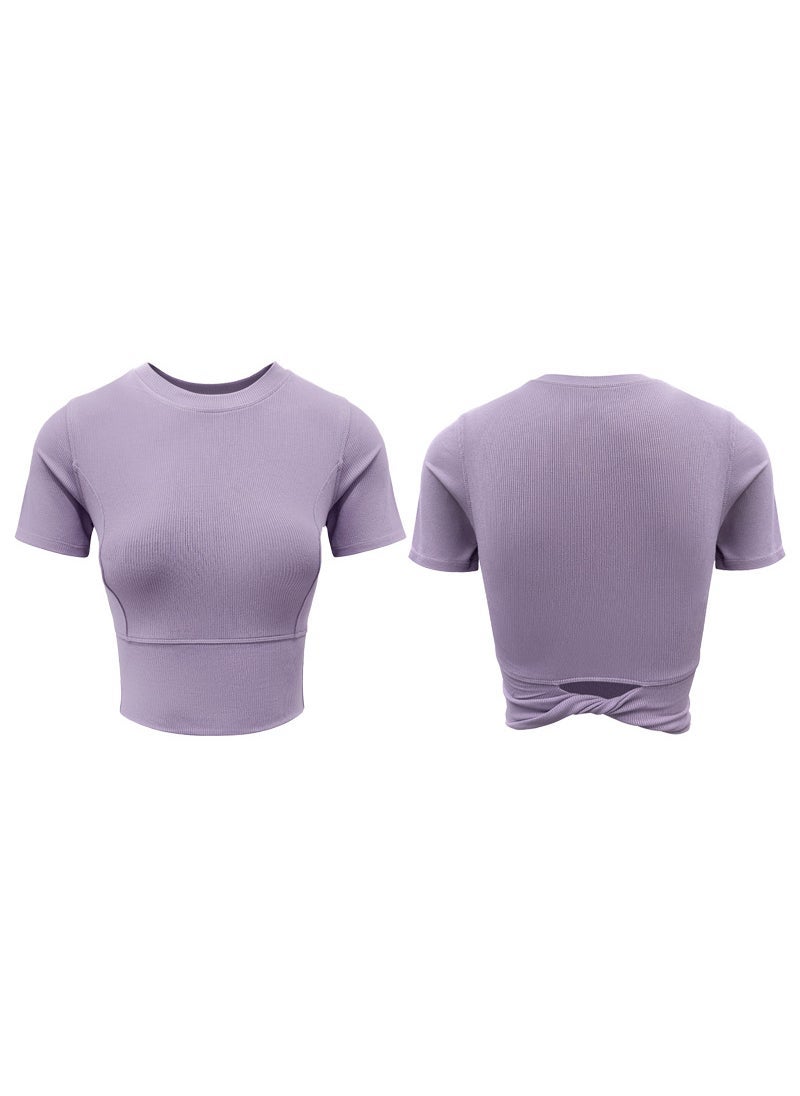 Generic Summer Yoga Top Twist Rope Hollow Out Short Sleeve Green Lotus purple short sleeve