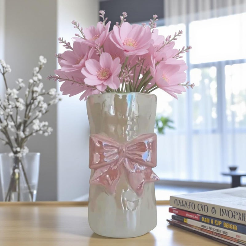 Luxape Bow Flower vase, Bow vase for Flowers, Pink Bow Ceramic Vase â€“ Cute Vase with Shiny Glaze, Modern vase Decor (Pink Bow) - Image 5